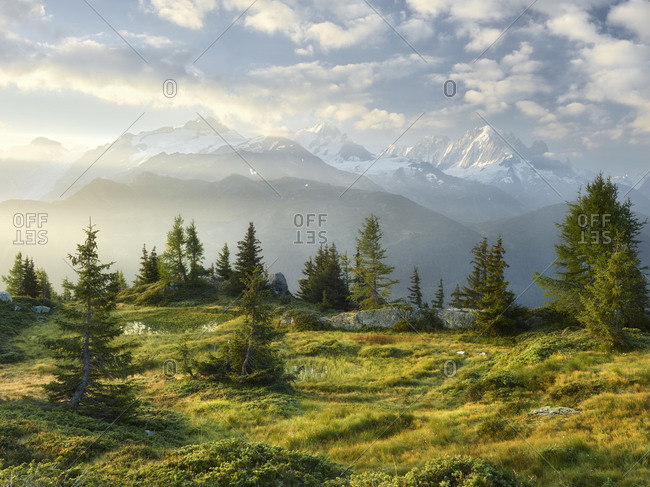 Emosson, Valais, Switzerland (foreground), Aiguille Verte, Haute-Savoie, France (background)