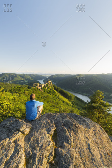 a person, castle ruin Aggstein, the Danube, Wachau, Lower Austria, Austria