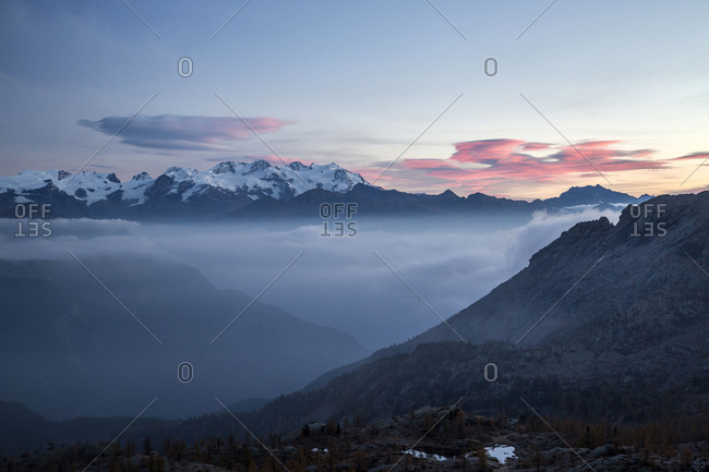 Sunrise On Matterhorn And Mount Rosa Natural Park Of Mont Avic Valle D Aosta Graian Alps Italy Europe Stock Photo Offset