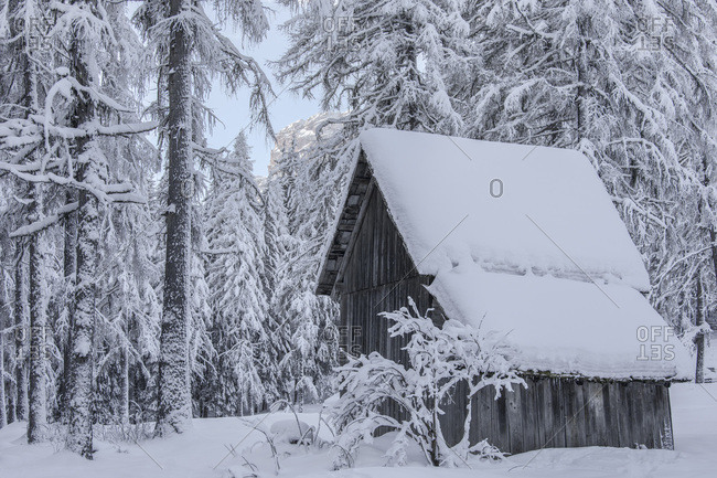 Snowy Barn In Campo Di Dentro Valley Sesto Dolomites Pusteria