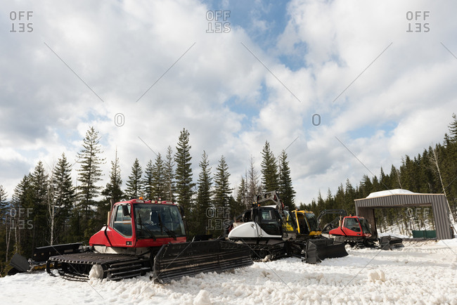 Modern snowplow truck in snowy season