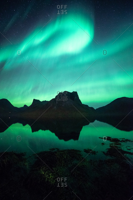 Aurora Borealis over water in Norway