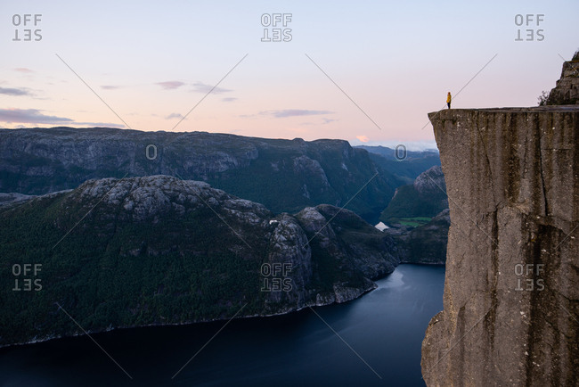 Preikestolen cliff in Norway at sunset