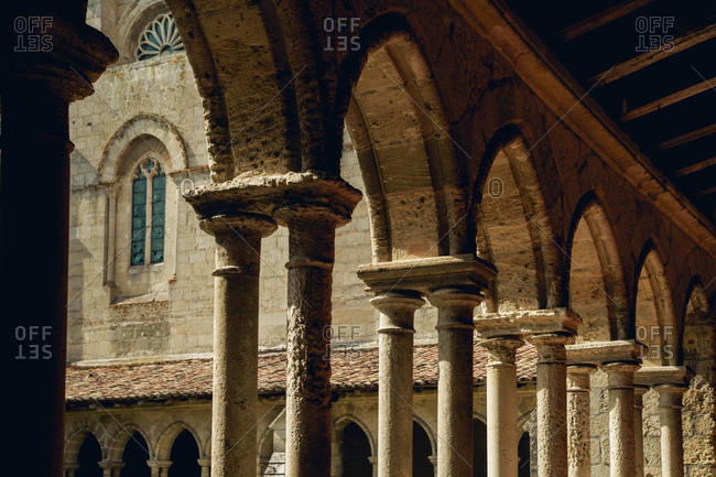 Collegial church patio with arcades and corridors at Saint-�milion, France