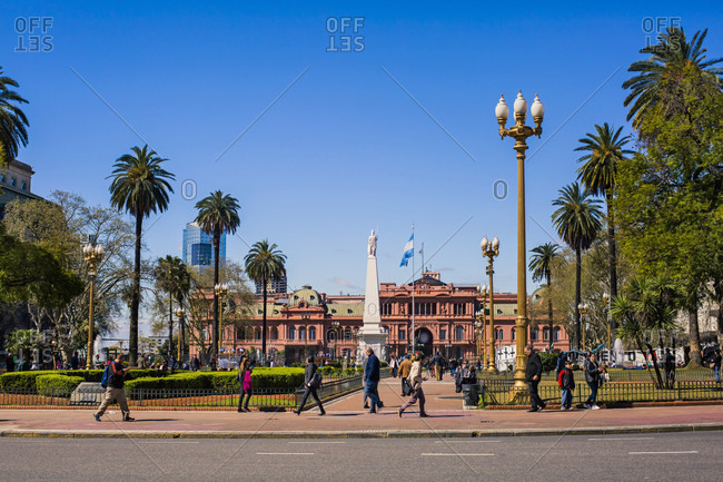 September 12, 2017: La Casa Rosada (English: The Pink House) is the executive mansion and office of the President of Argentina. The palatial mansion is known officially as Casa de Gobierno. The characteristic color of the Casa Rosada is baby pink, and is considered one of the most emblematic buildings in Buenos Aires. The building also houses a museum, which contains objects relating to former presidents of Argentina. It has been declared a National Historic Monument of Argentina.