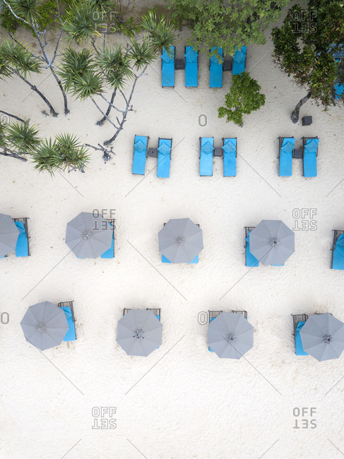 Indonesia Bali Aerial View Of Nusa Dua Beach Sun Shades