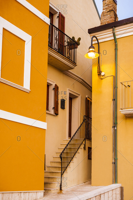 Italy- Molise- Termoli- Old town- house- orange facade- narrow