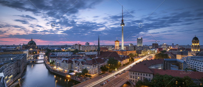 July 14, 2017: Germany- Berlin- elevated city view at morning twilight