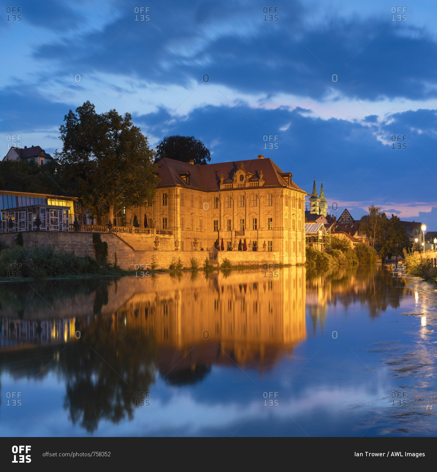 Wasserschloss Concordia (Concordia Villa) at dusk, Bamberg (UNESCO