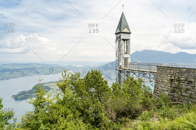 Burgenstock lift on Lucerne Lake shore in picturesque landscape, Lucerne, Switzerland