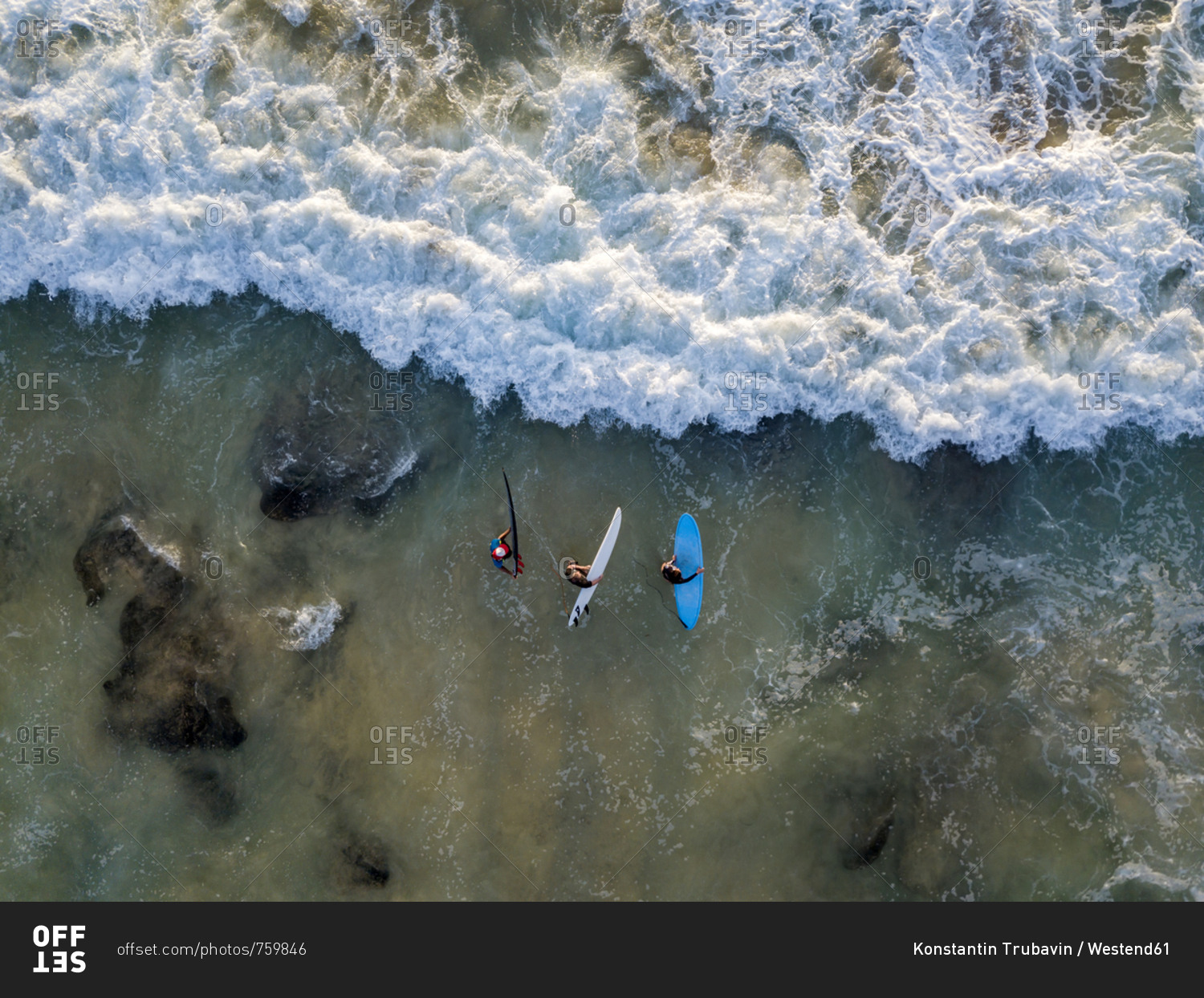 Indonesia- Bali- Aerial View Of Dreamland Beach- Three Surfers From ...