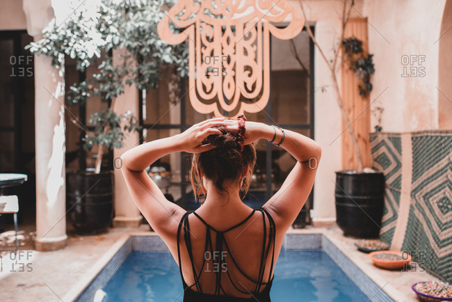 girl swimming pool dress