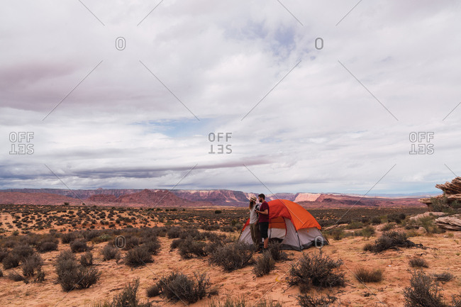 Travelers at tent in Grand Canyon