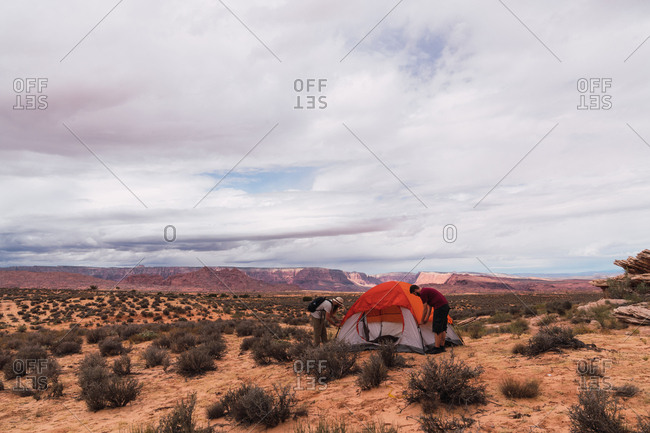 Travelers at tent in Grand Canyon