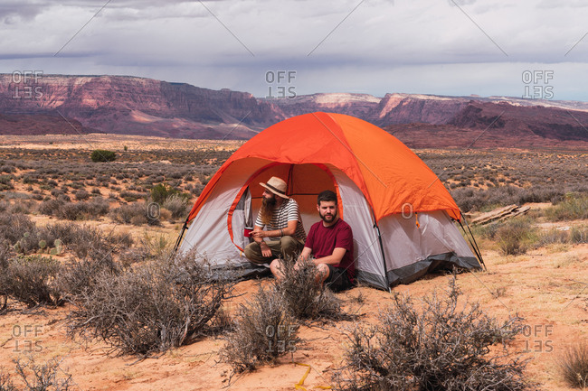 Travelers at tent in Grand Canyon