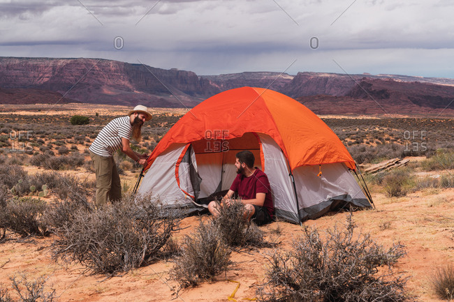 Travelers at tent in Grand Canyon