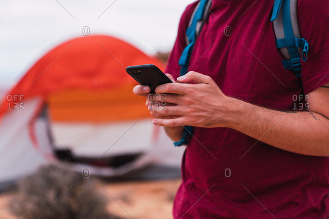Traveler using smartphone