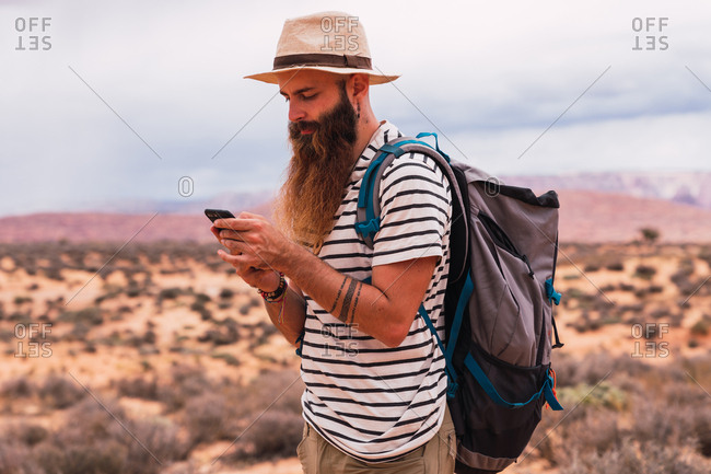 Traveler using smartphone