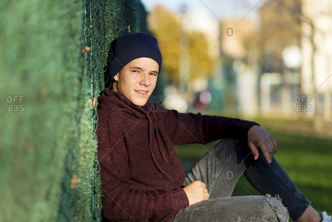 Portrait of a young male outdoors wearing casual attire