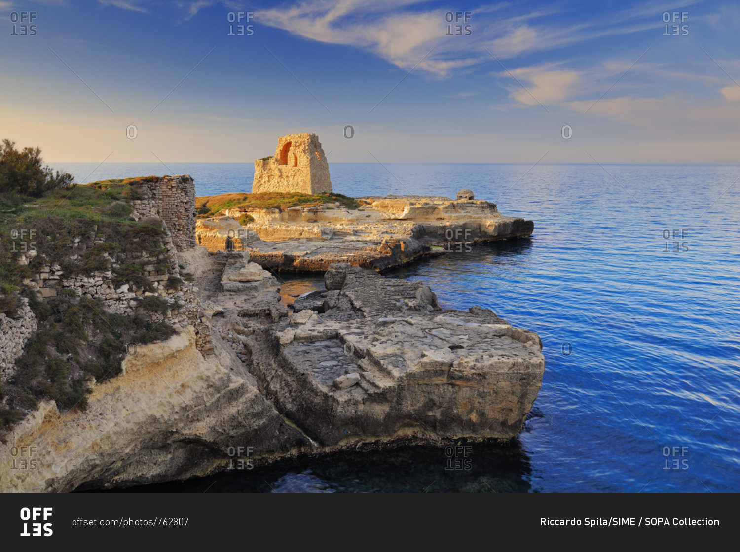 Italy, Apulia, Lecce district, Salento, Roca Vecchia, Mediterranean sea ...