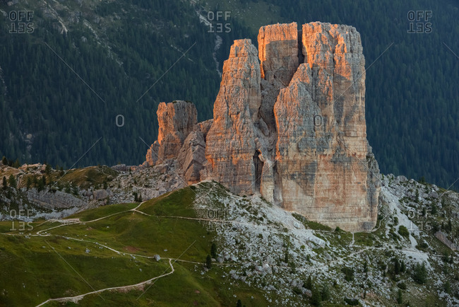 Sunset from Refuge Nuvolau (2575 m) in the most famous mountains around Cortina d'Ampezzo.