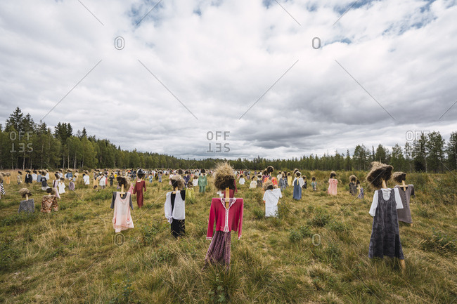 Finland-  Suomussalmi- The Silent People- art project with crowd of scare crows