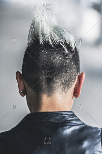 Rear View Of Punk Woman With Mohawk Haircut Stock Photo Offset
