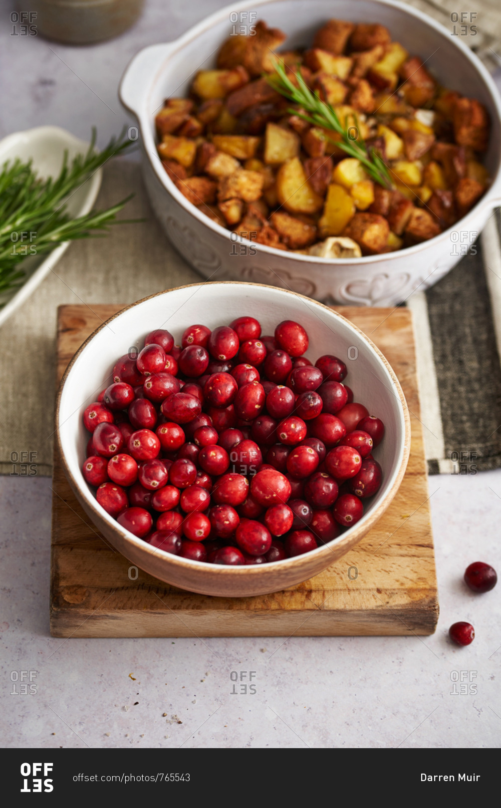 Holiday cranberry dish and roasted potato dish