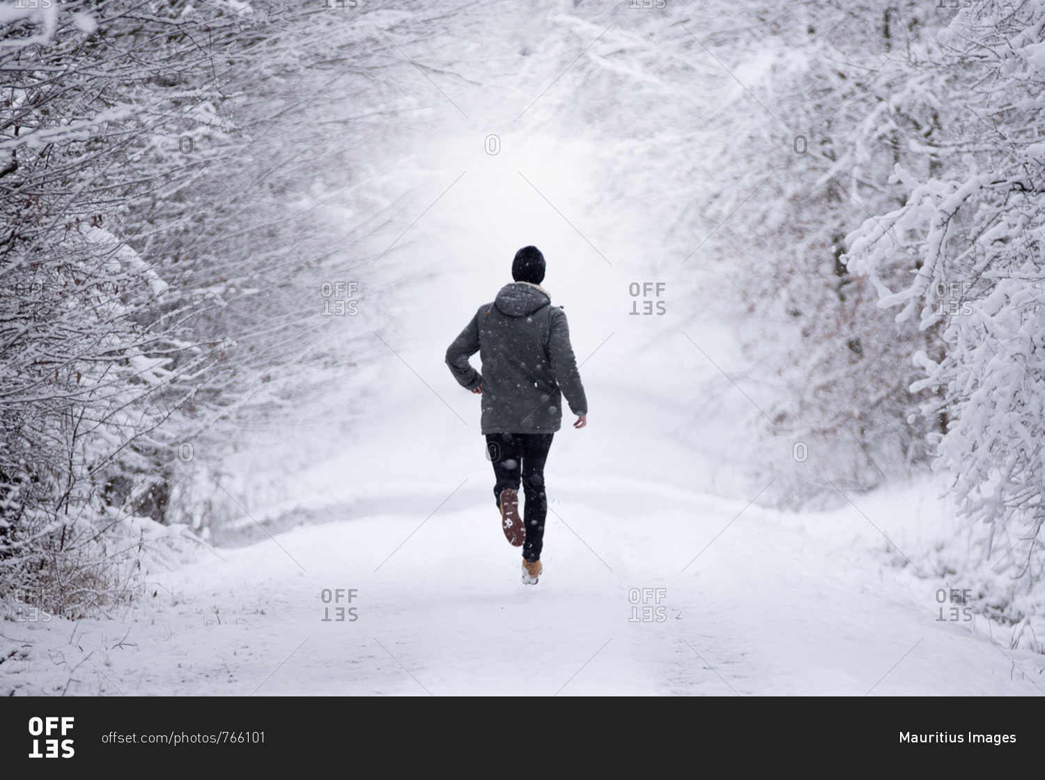 Jogger in winter, Wolfsburg, Lower Saxony, Germany