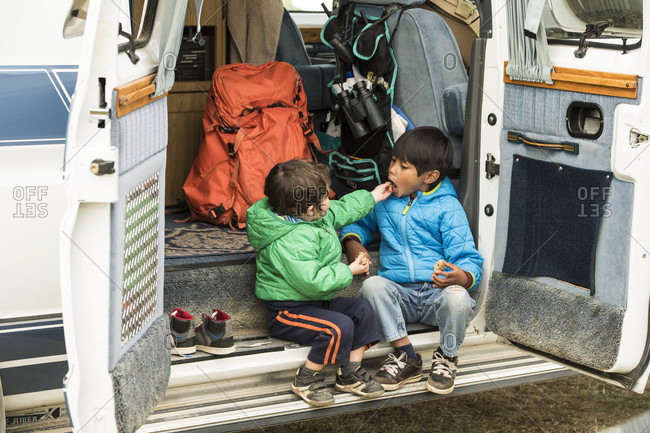 April 11, 2017: Brothers in the back of a camper van at Carrizo Plain National Monument
