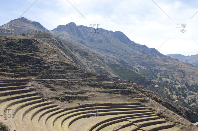 Pisac Agricultural Terraces Line the Valley, Peru