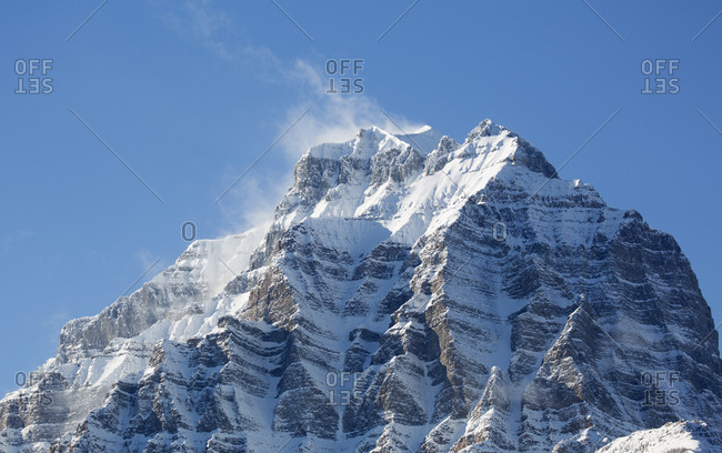 Snow-capped mountain summit in Banff National Park