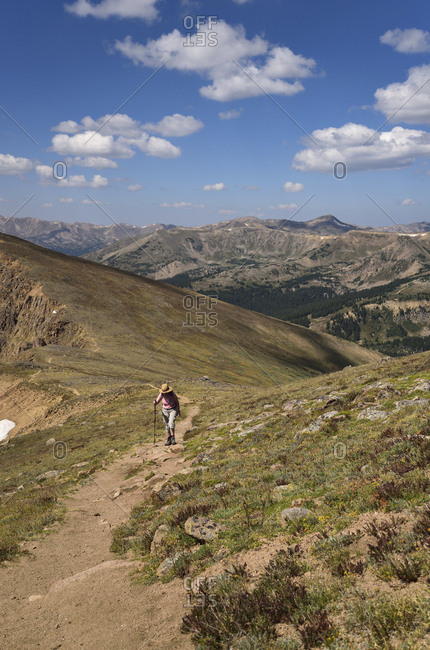 Woman hiking on Mount Flora in Colorado