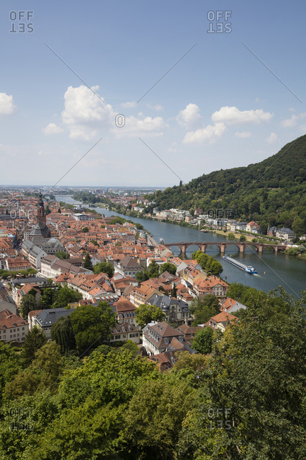 July 13, 2018: Germany- Baden-Wuerttemberg- Heidelberg- Neckar river- City view with Charles-Theodore-Bridge