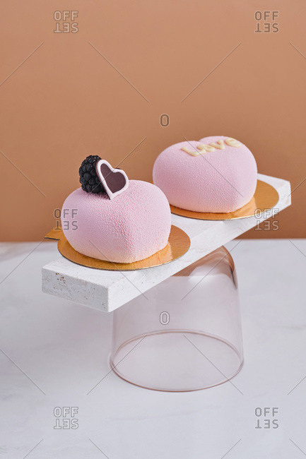 Heart-shaped mousse desserts