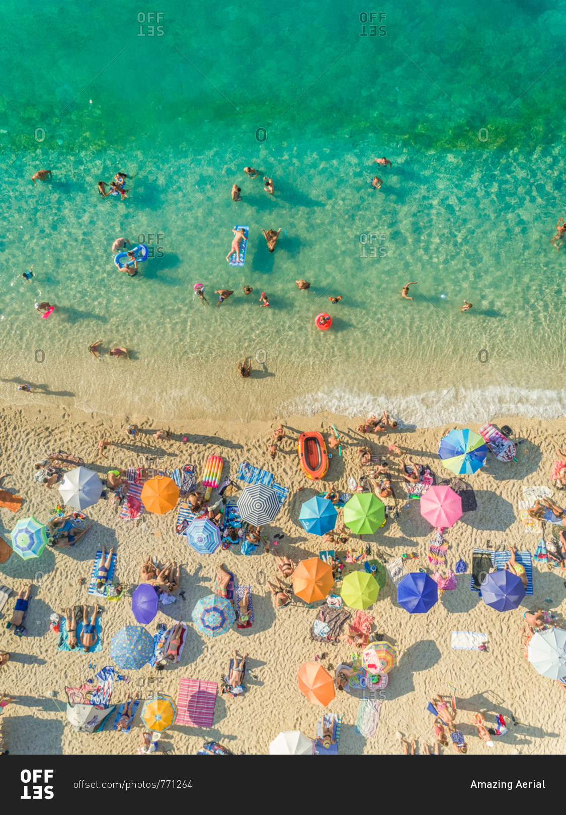 Aerial View Of People On Crowded Beach Enjoying Summer Lefkada Greece 