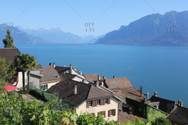 City view overlooking Lake Geneva, Vevey, canton of Vaud, western Switzerland, Switzerland