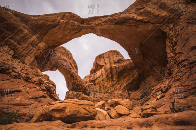 USA- Utah- Natural arch and rock formations at Arches National Park- Double Arch