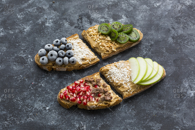 Bread slices with various toppings