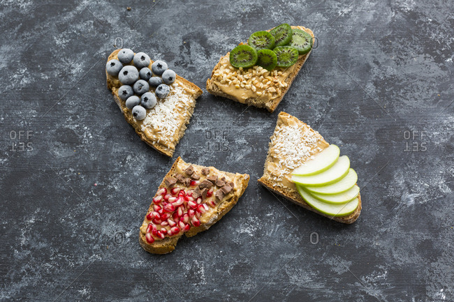 Bread slices with various toppings