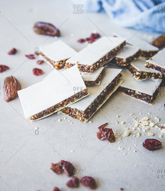 Fruit bars- almonds- raisins- cranberries- oat flakes and dates