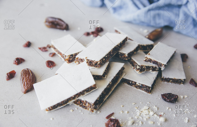 Fruit bars- almonds- raisins- cranberries- oat flakes and dates