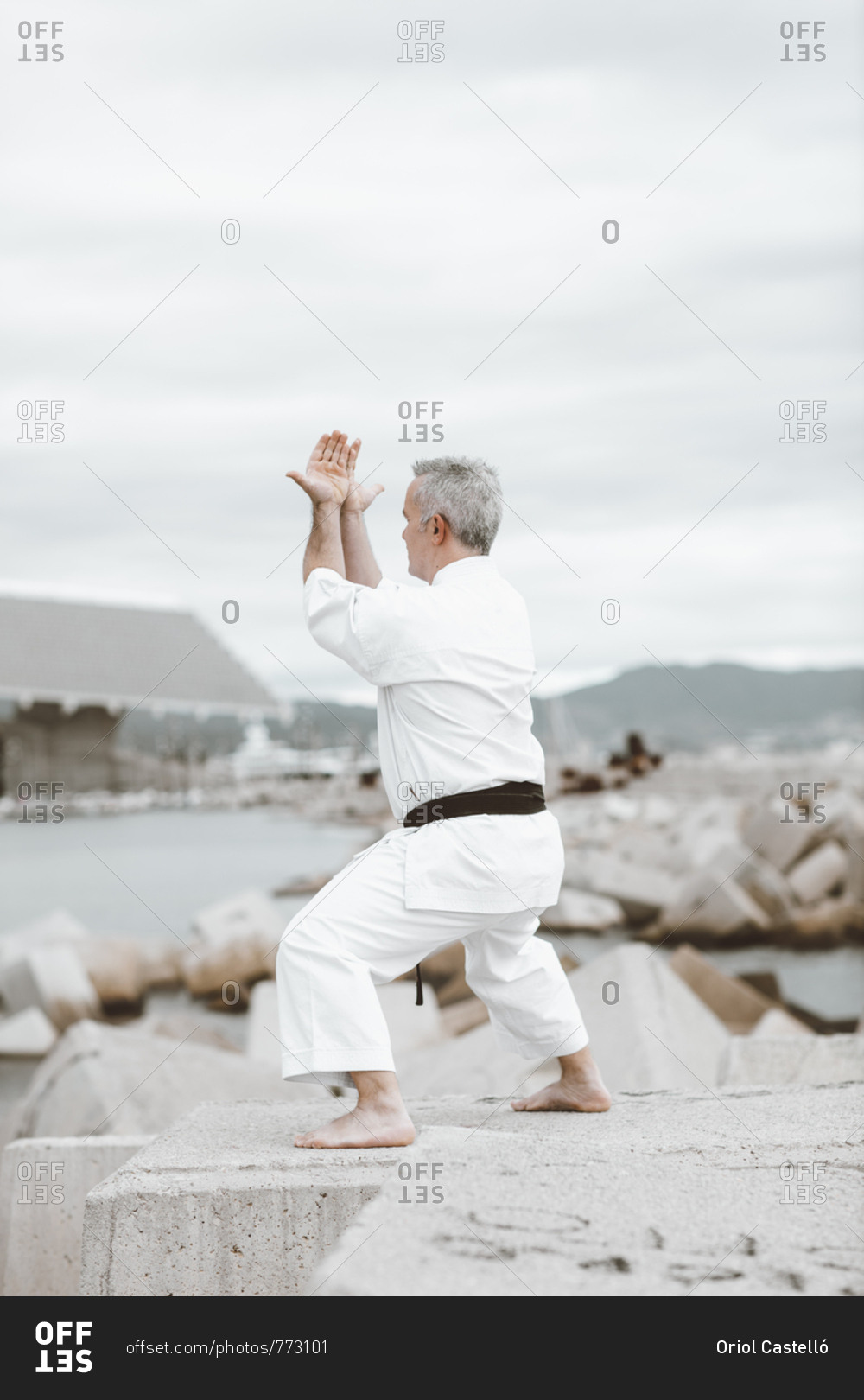 Karate fighter practicing martial arts