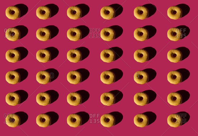 Classic donuts without cover on pink background
