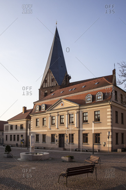 Germany - April 26, 2018: Germany, Mecklenburg-Vorpommern, Robel, church, St. Nikolai and city hall
