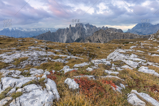 Cadini di Misurina as seen from Lavaredo plateau, Dolomites, Auronzo di Cadore, Belluno, Veneto, Italy