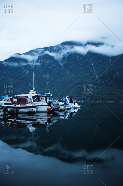 Norway, Hordaland, Odda, boats in the harbor