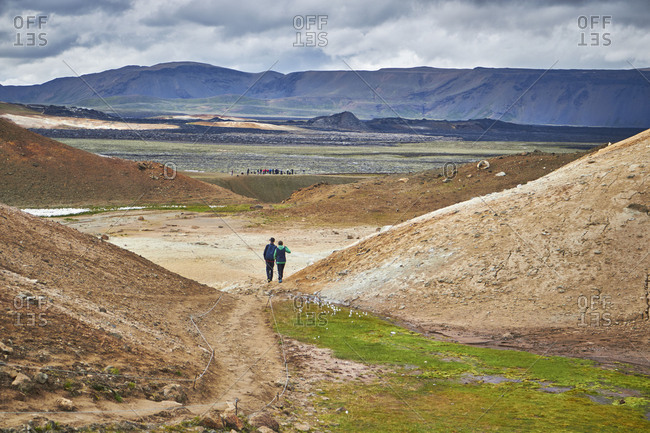 Iceland- August 27, 2018: Iceland, Myvatn, Krafla volcano area, ringroad, hiking at askja