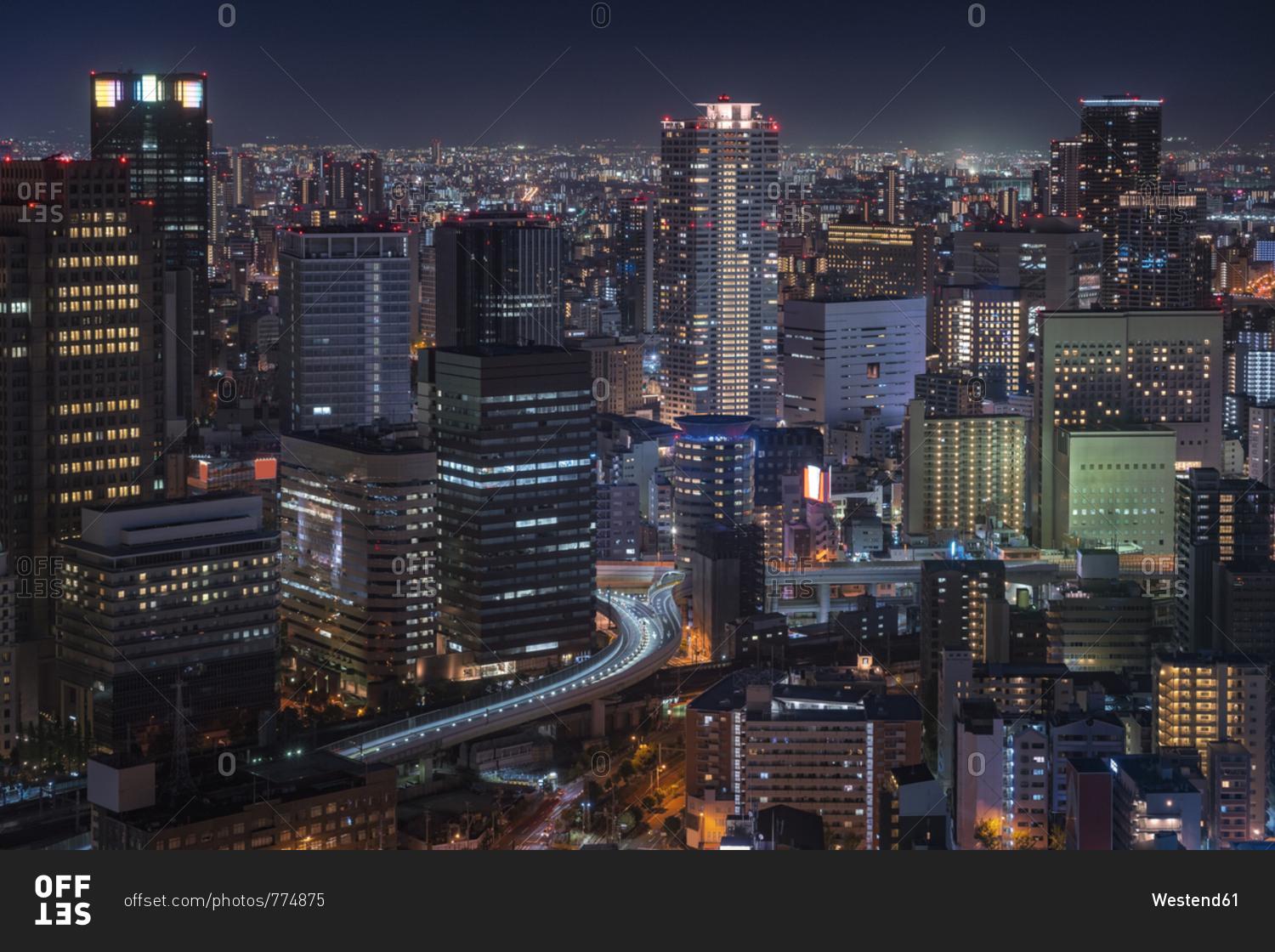 Japan- Osaka- Aerial view at night