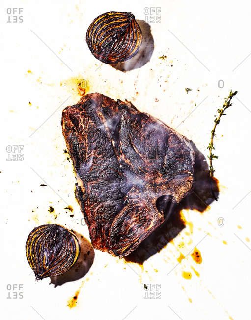Charred steak and onions